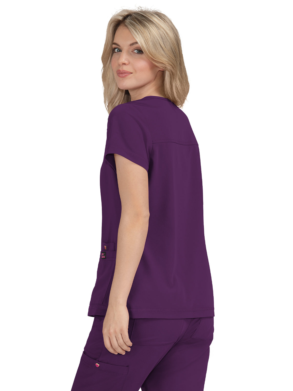 Women's 3-Pocket Snap-Button Placket V-Neck Freesia Scrub Top