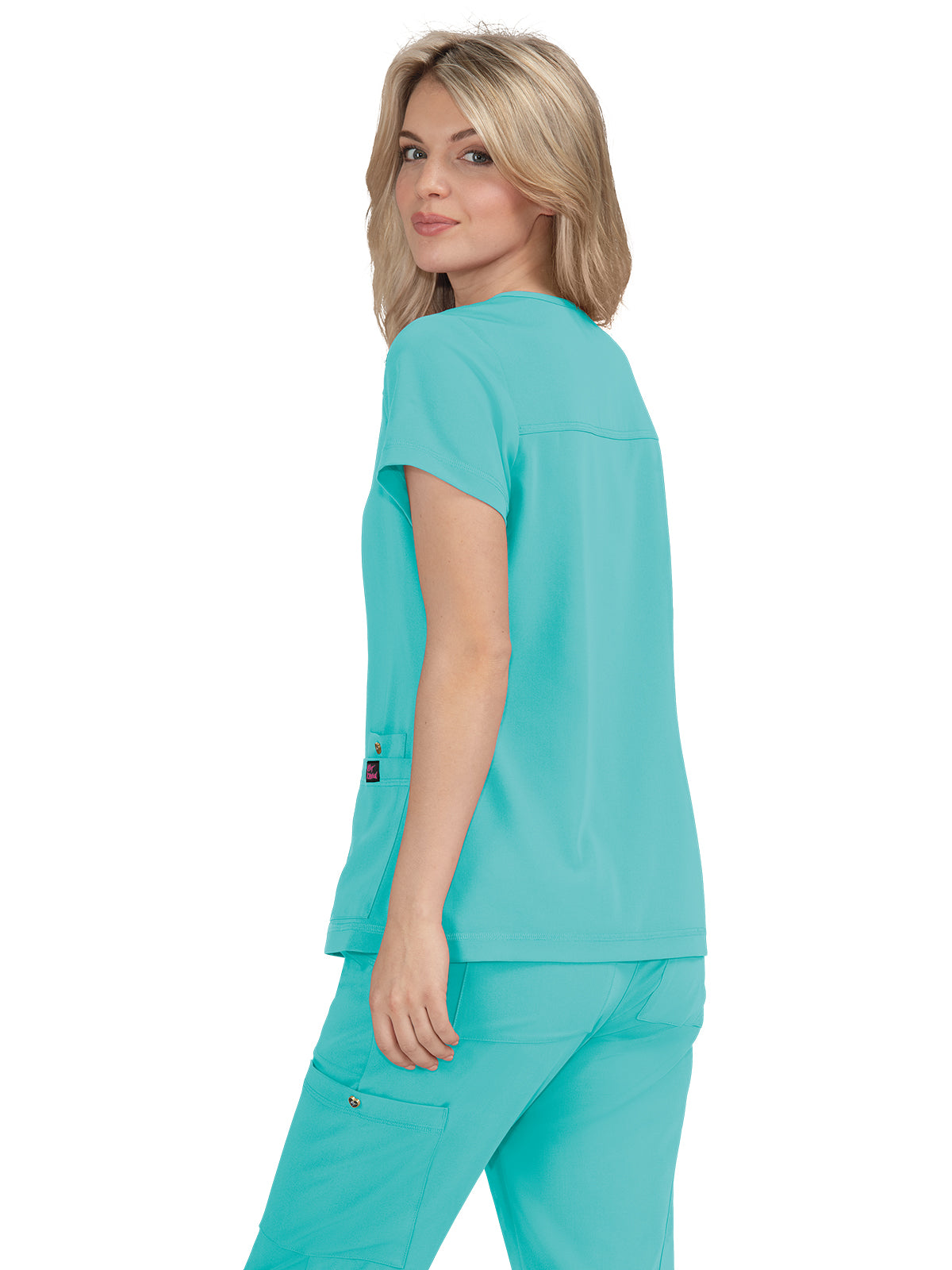 Women's 3-Pocket Snap-Button Placket V-Neck Freesia Scrub Top