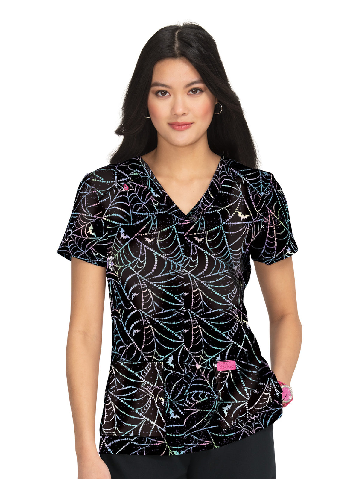 Women's 2-Pocket Print V-Neck Bell Scrub Top