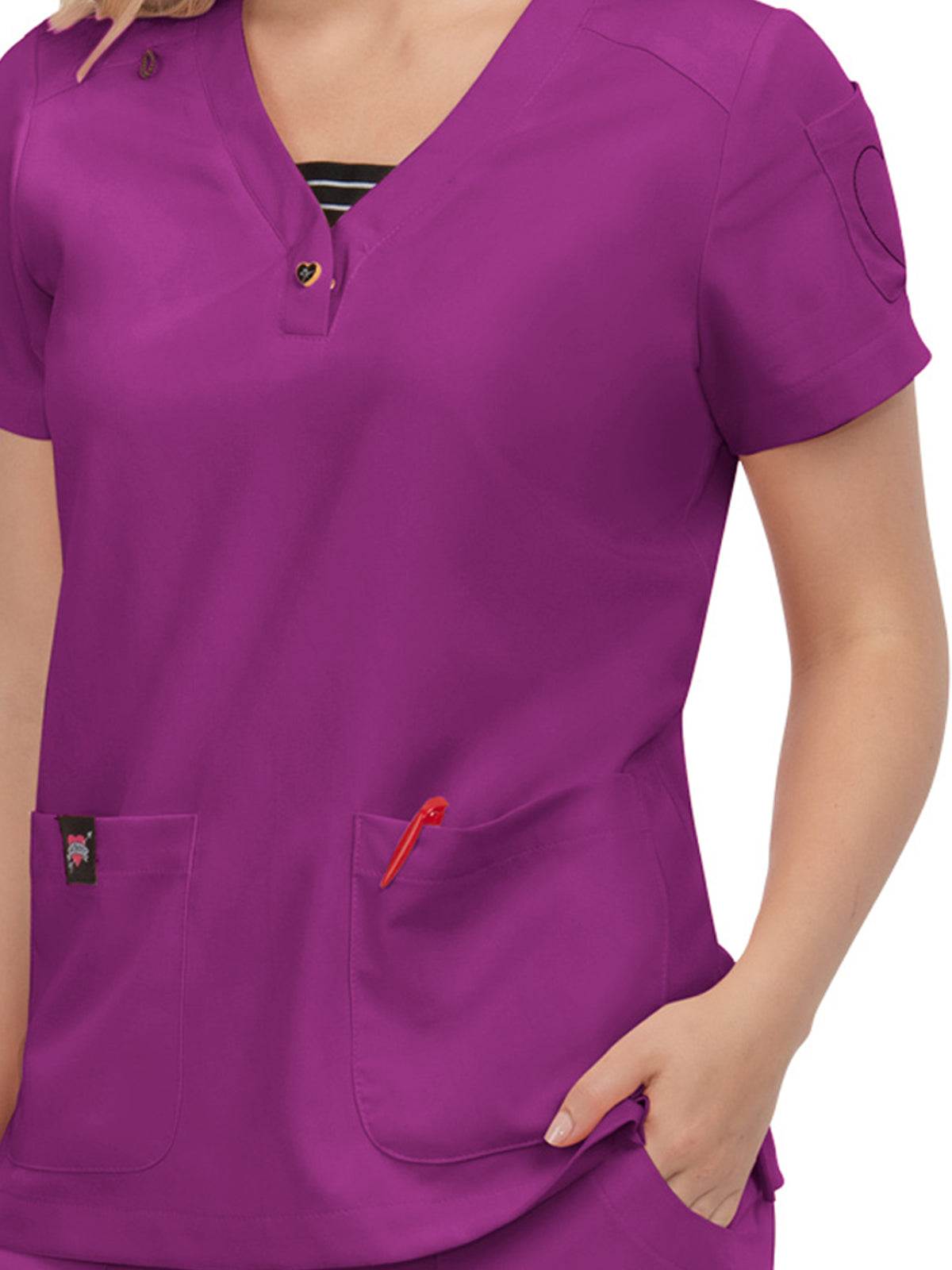 Women's 3-Pocket Striped Trim Kennedia Scrub Top