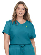 Women's Two-Pocket V-Neck Tuck-In Aura Top - C100 - Teal