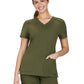 Women's Three-Pocket V-Neck Cardi Top - C101 - Olive Green