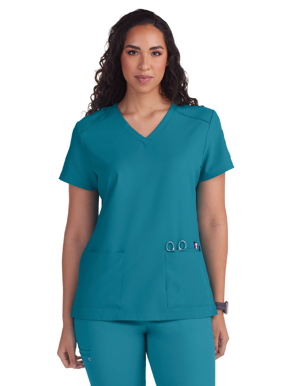 Women's Three-Pocket V-Neck Cardi Top - C101 - Teal