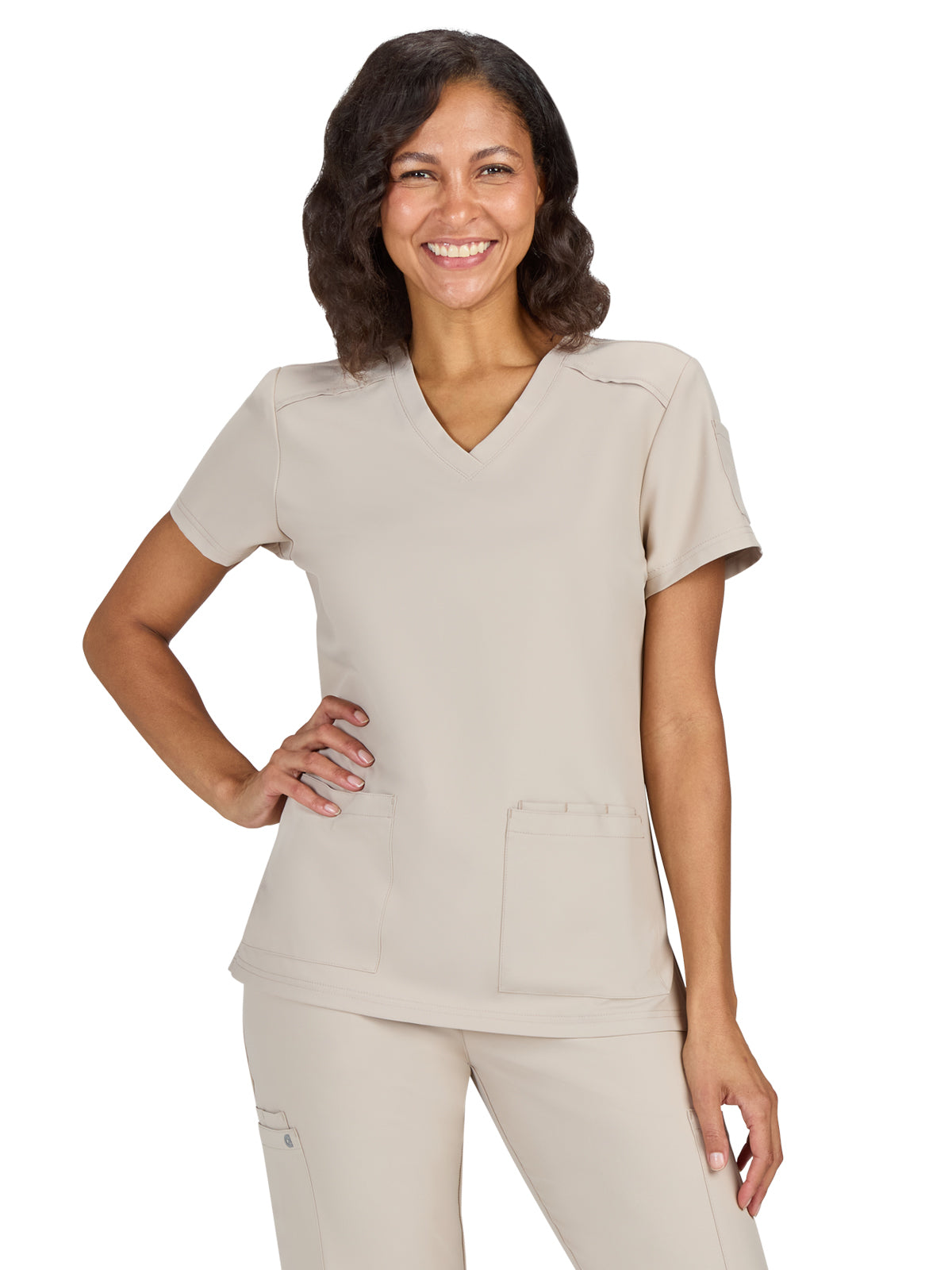 Women's Three-Pocket V-Neck Cardi Top - C101 - Khaki