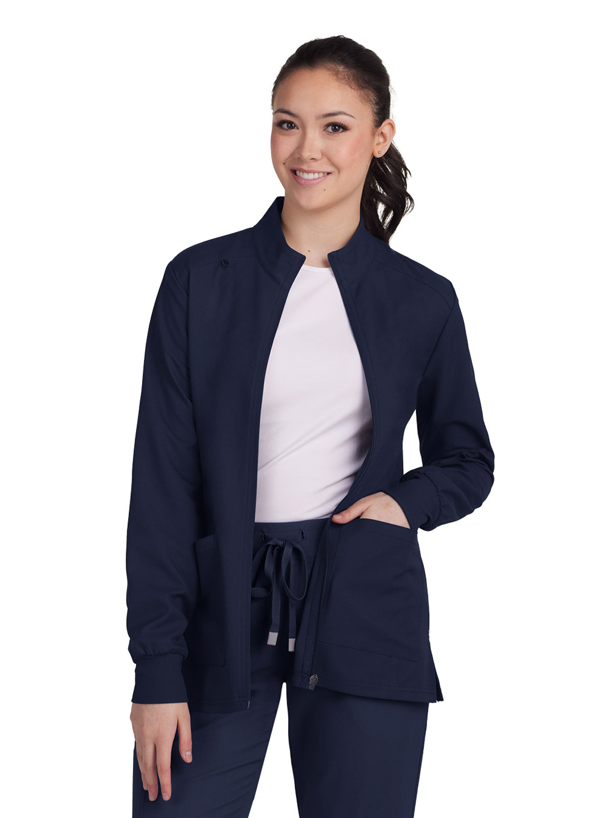 Women's Two-Pocket Zipper-Front Geneses Jacket - C400 - Navy