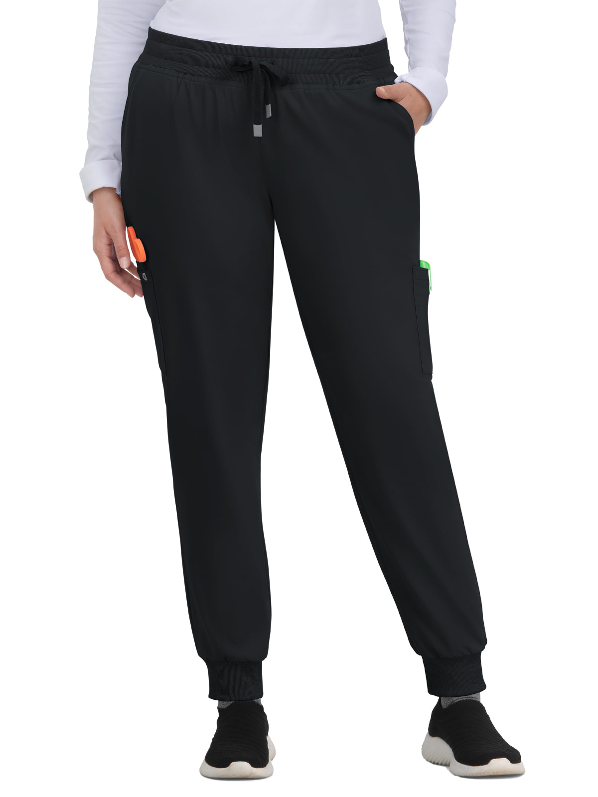 Women's Six-Pocket Ribbed Cuff Jogger Style Pulse Pant - C700 - Black
