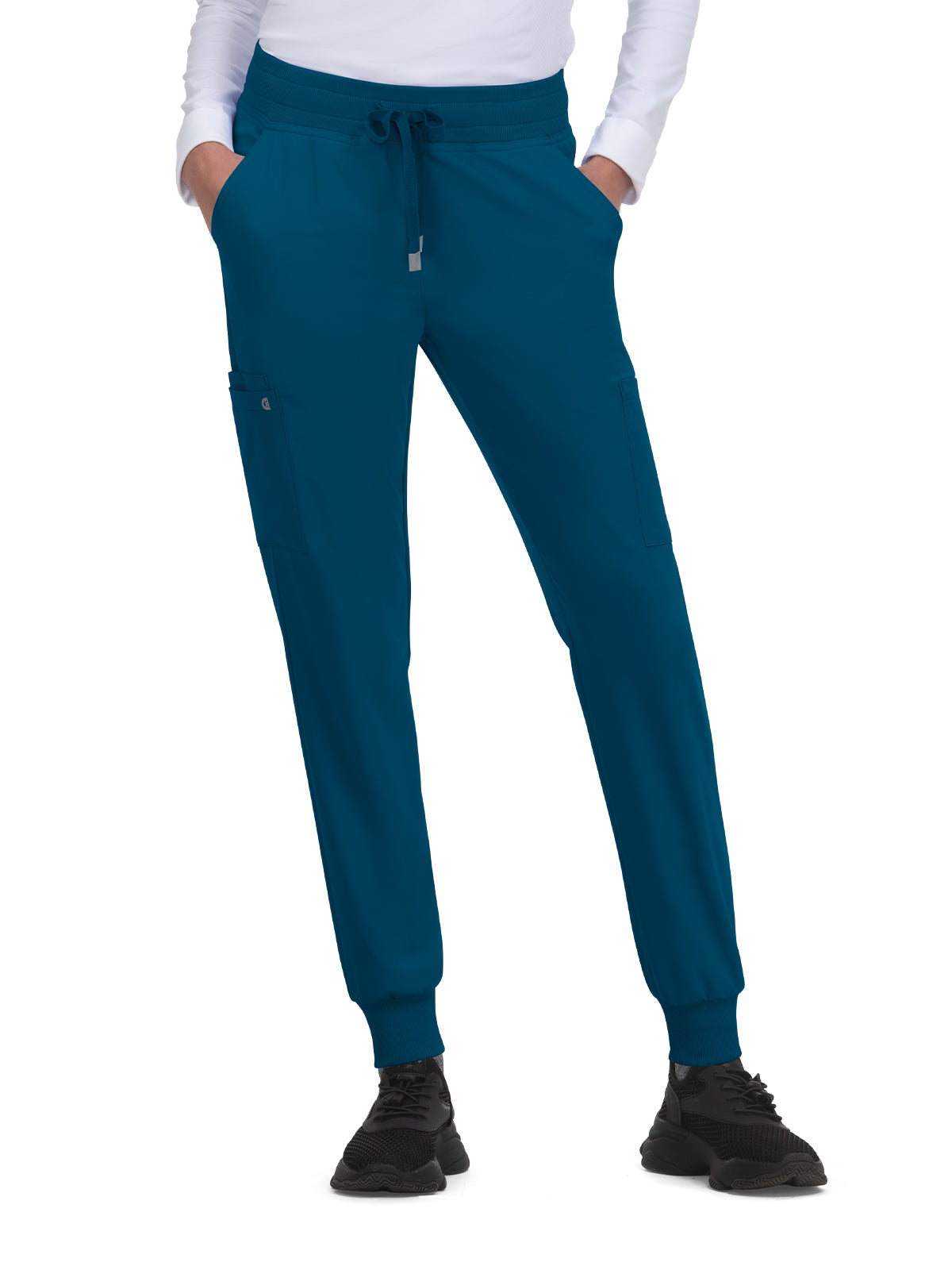 Women's Six-Pocket Ribbed Cuff Jogger Style Pulse Pant - C700 - Caribbean Blue