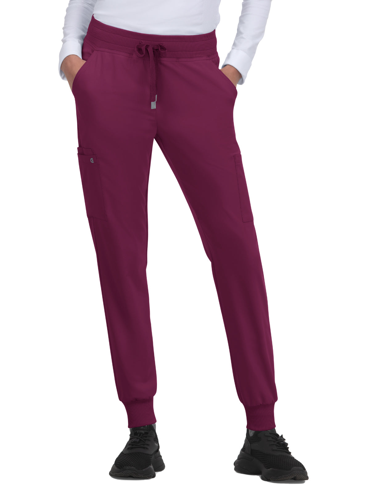 Women's Six-Pocket Ribbed Cuff Jogger Style Pulse Pant - C700 - Wine