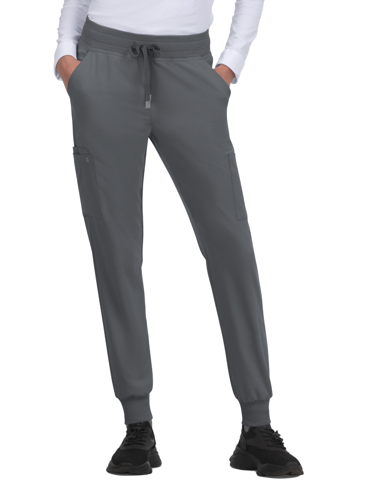 Women's Six-Pocket Ribbed Cuff Jogger Style Pulse Pant - C700 - Pewter