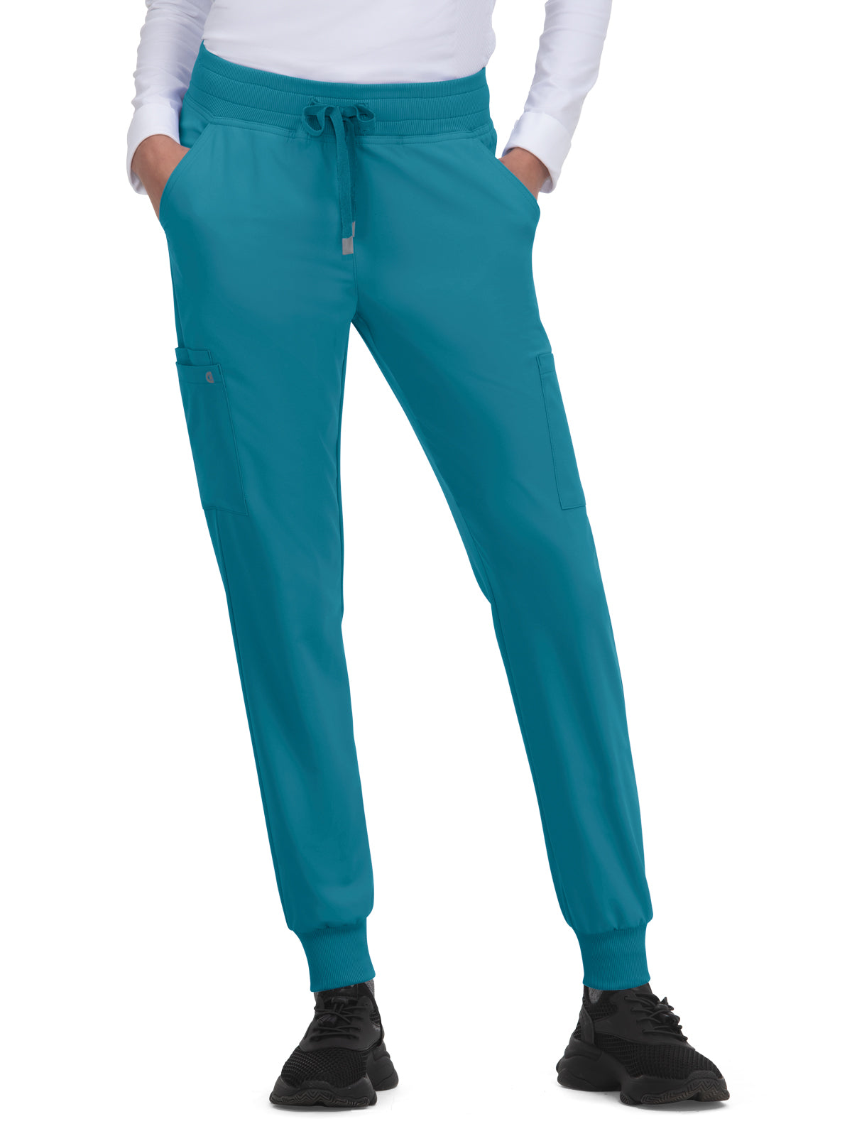 Women's Six-Pocket Ribbed Cuff Jogger Style Pulse Pant - C700 - Teal