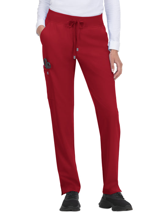 Women's Seven-Pocket Drawstring Elastic Waist Atria Pant - C701 - Ruby