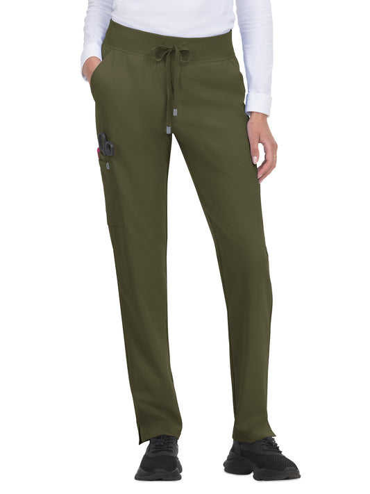 Women's Seven-Pocket Drawstring Elastic Waist Atria Pant - C701 - Olive Green