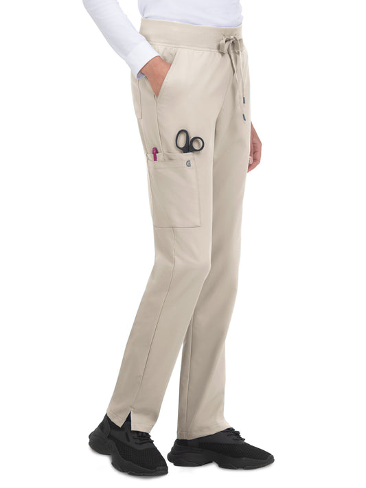 Women's Seven-Pocket Drawstring Elastic Waist Atria Pant - C701 - Khaki