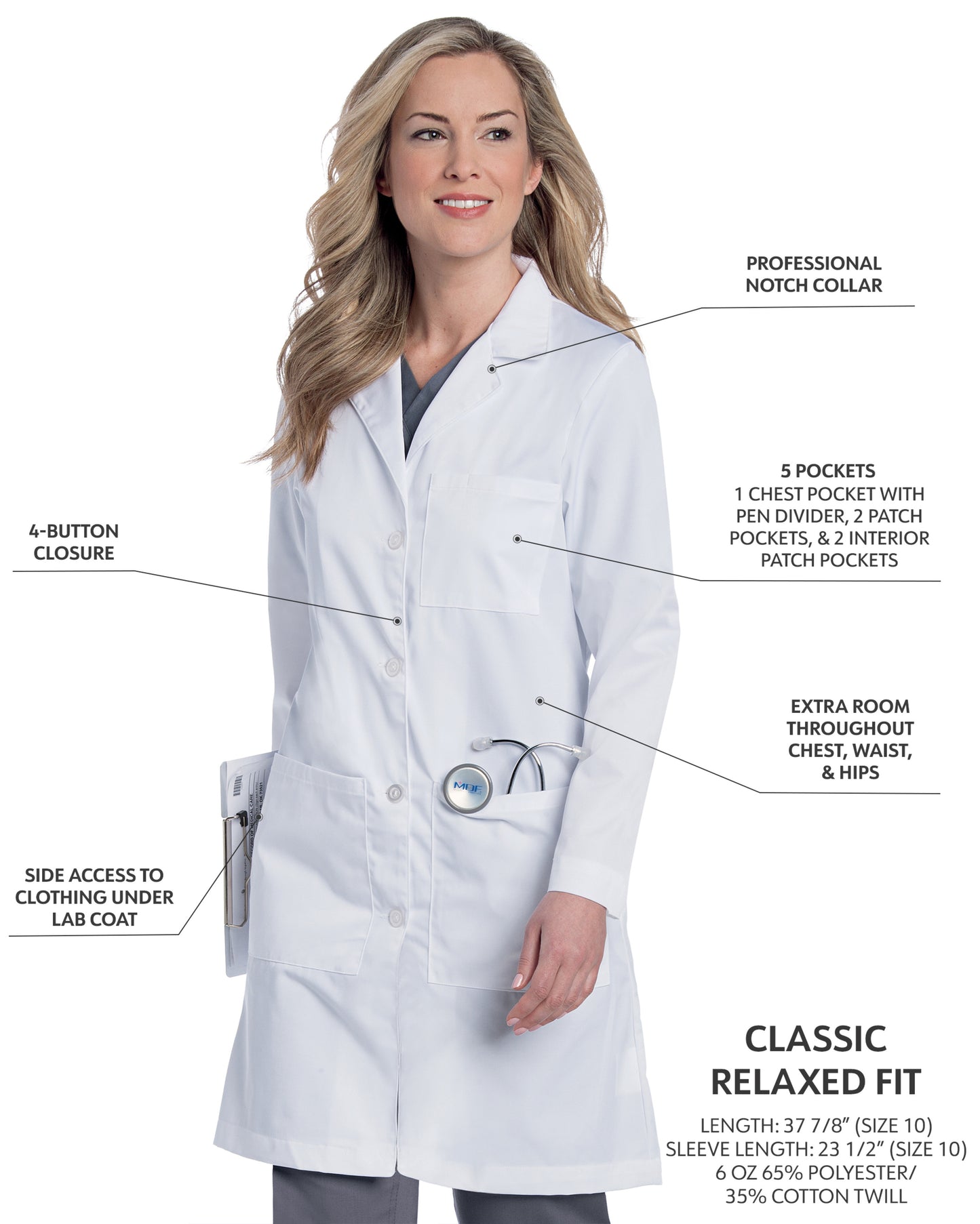 Women's Five-Pocket 38" Full-Length Lab Coat