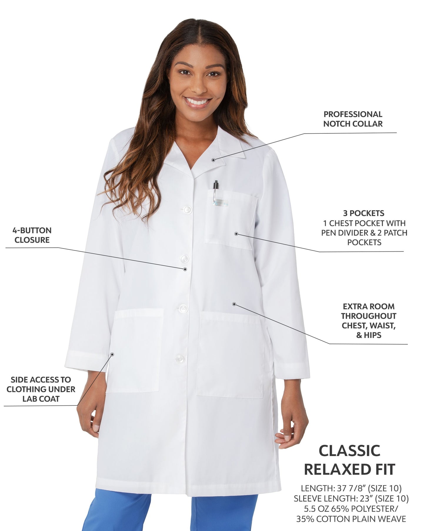 Women's Three-Pocket 38" Full-Length Lab Coat