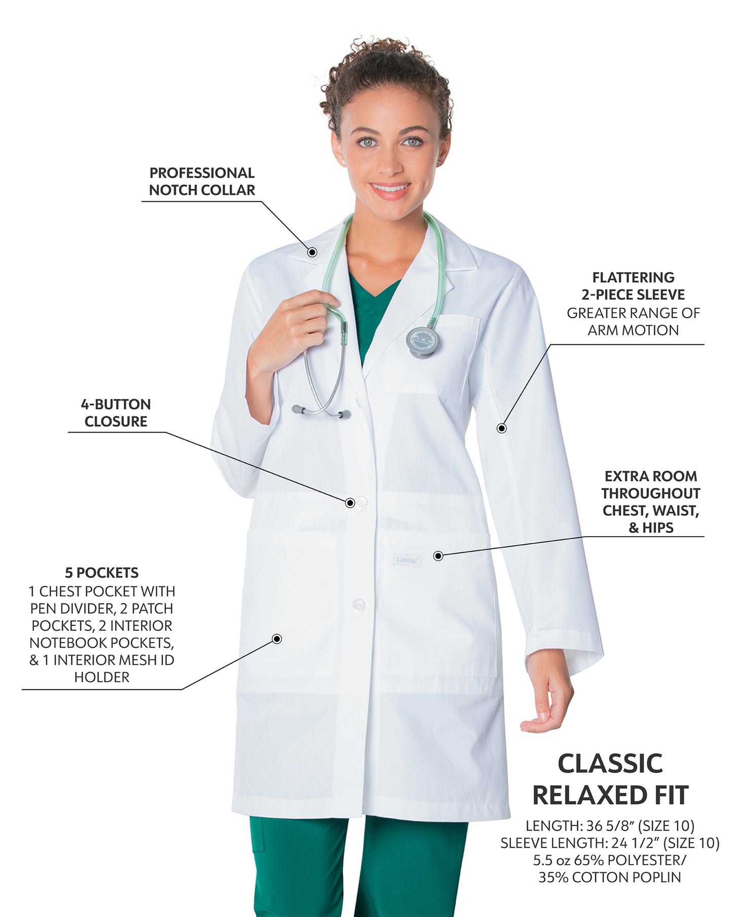 Women's Five-Pocket 36.5" Full-Length Tablet Lab Coat