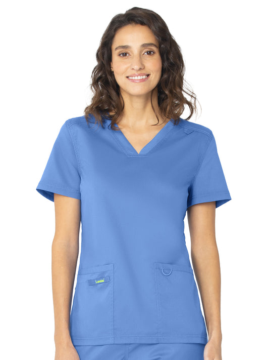 Women's 2-Pocket High-Low Hem V-Neck Scrub Top