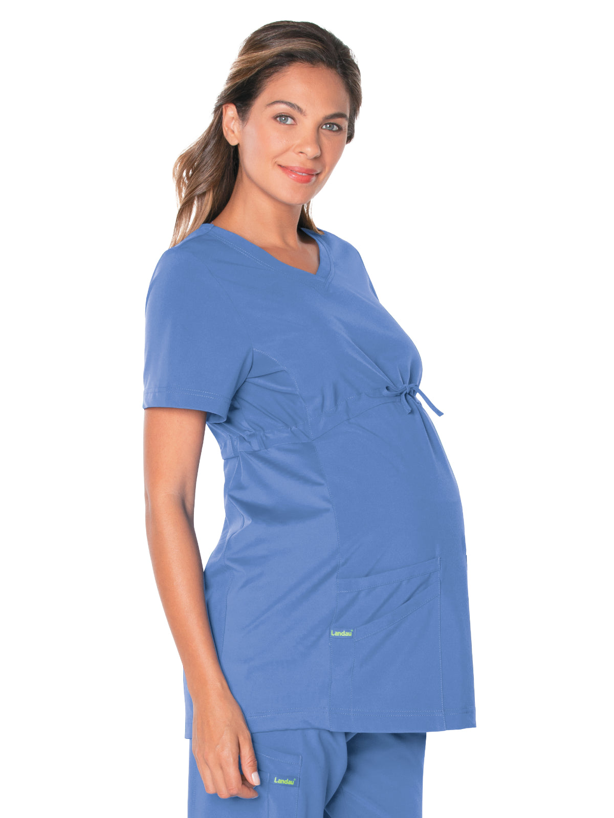 Women's 3-Pocket Adjustable Drawstring Empire Waist V-Neck Maternity Scrub Top