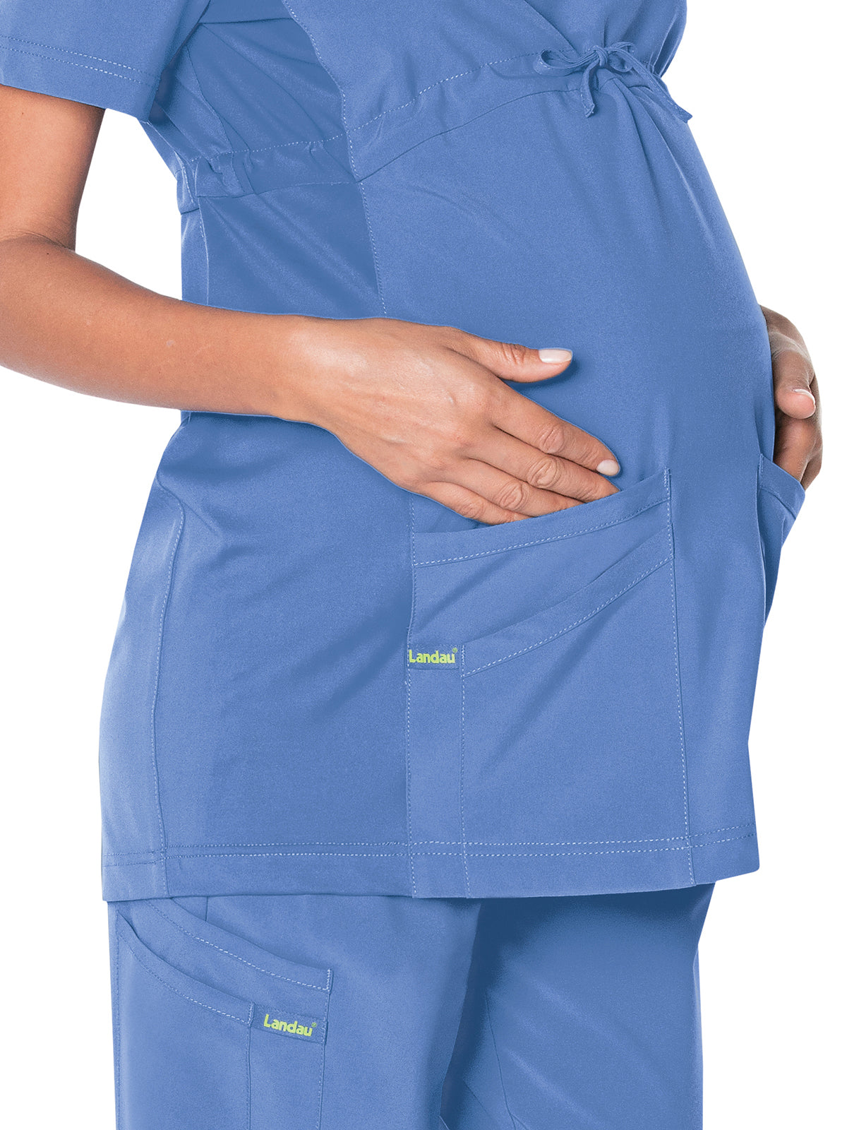 Women's 3-Pocket Adjustable Drawstring Empire Waist V-Neck Maternity Scrub Top