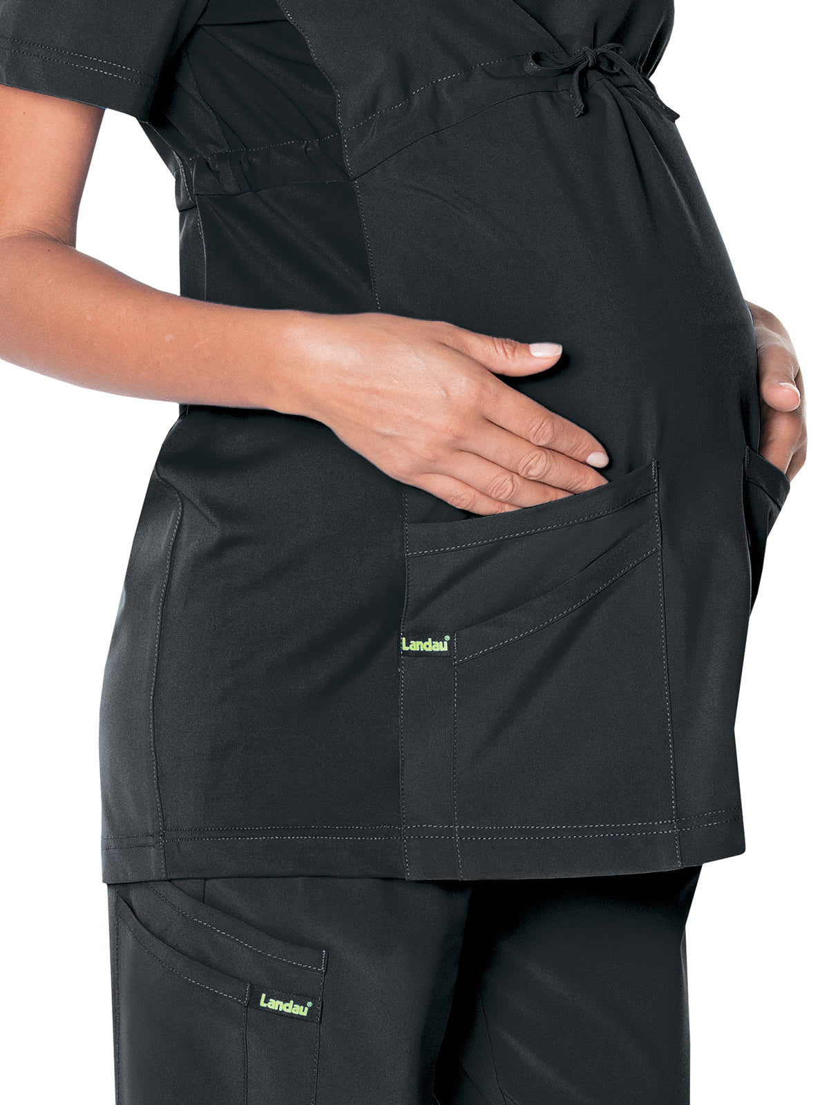 Women's 3-Pocket Adjustable Drawstring Empire Waist V-Neck Maternity Scrub Top