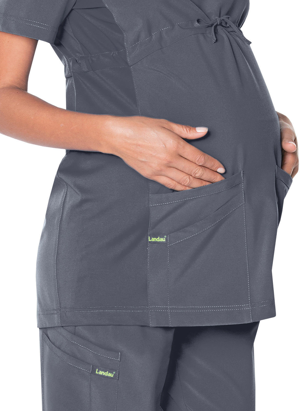 Women's 3-Pocket Adjustable Drawstring Empire Waist V-Neck Maternity Scrub Top