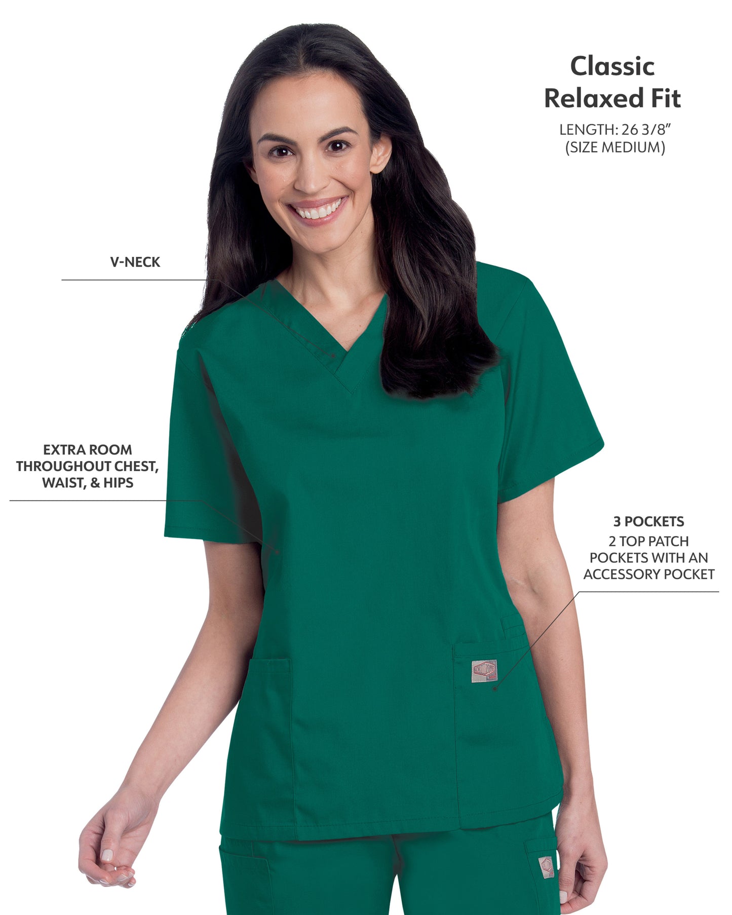 Women's 3-Pocket Clean Back V-Neck Scrub Top