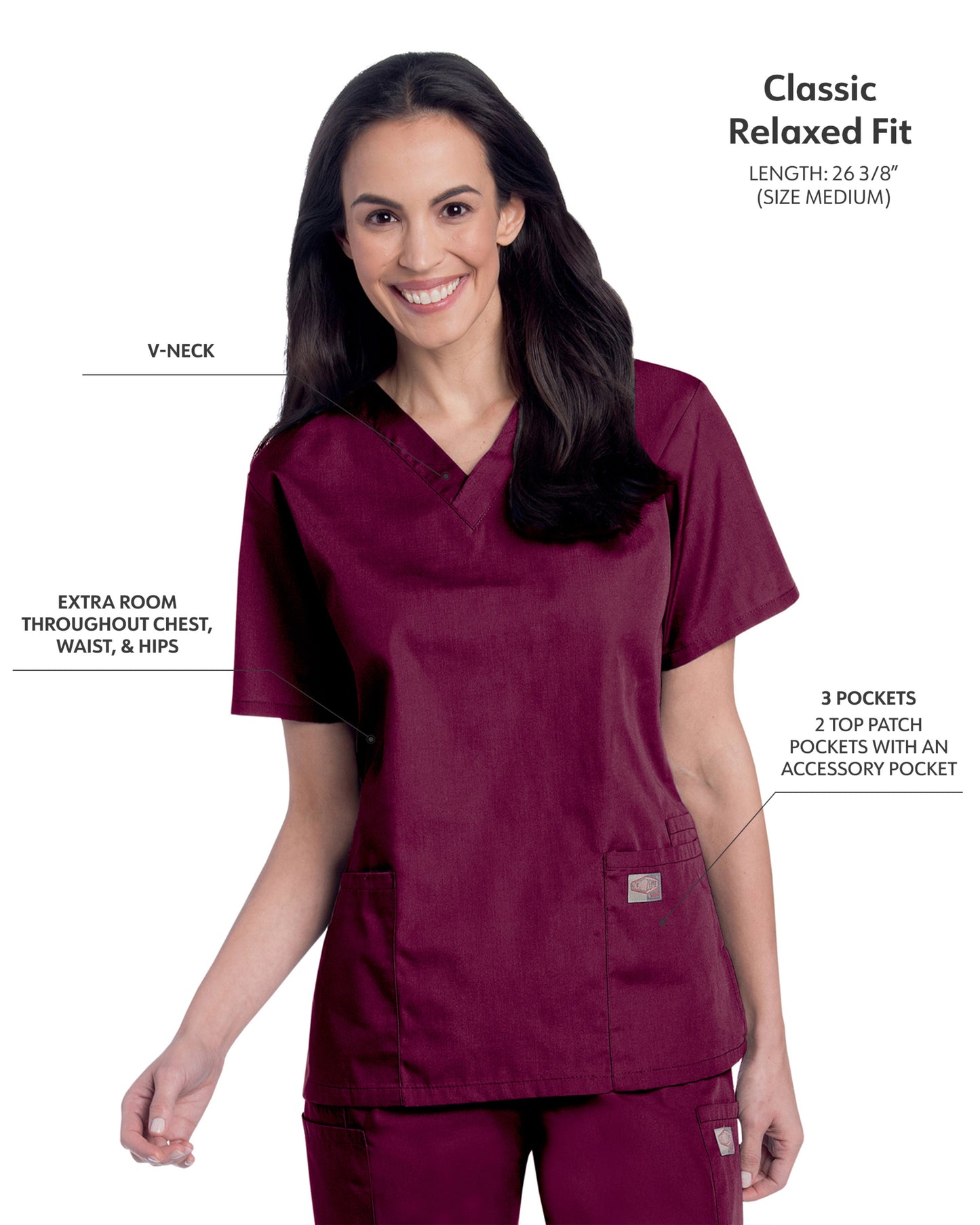 Women's 3-Pocket Clean Back V-Neck Scrub Top