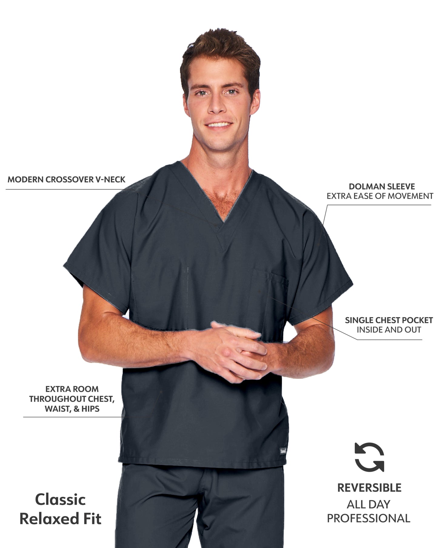 Unisex Reversible 1-Pocket V-Neck Scrub Top