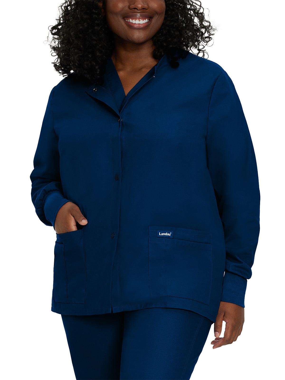 Women's Four-Pocket Crew Neck Warm-Up Jacket - 7525 - Navy