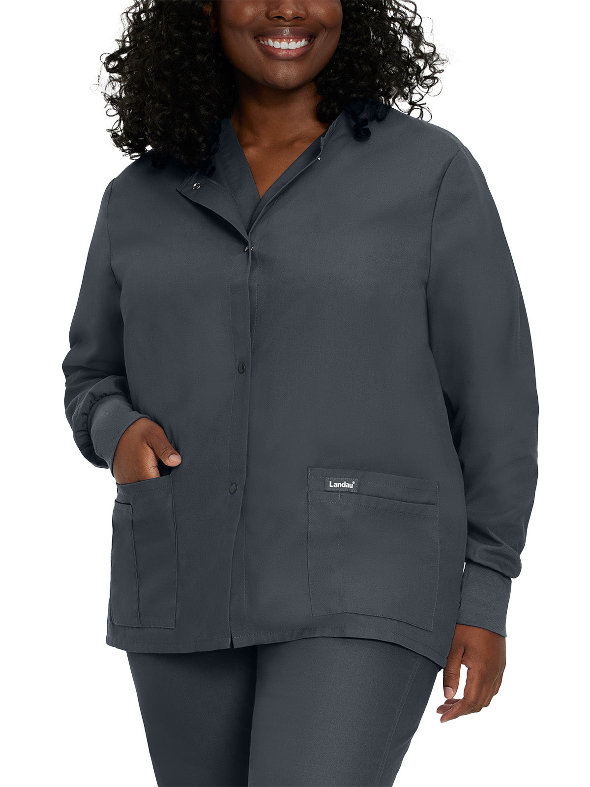Women's Four-Pocket Crew Neck Warm-Up Jacket - 7525 - Graphite