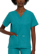 Women's Four-Pocket Durable V-Neck Top - 8219 - Teal