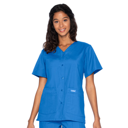 Women's 4-Pocket Snap-Front V-Neck Scrub Top