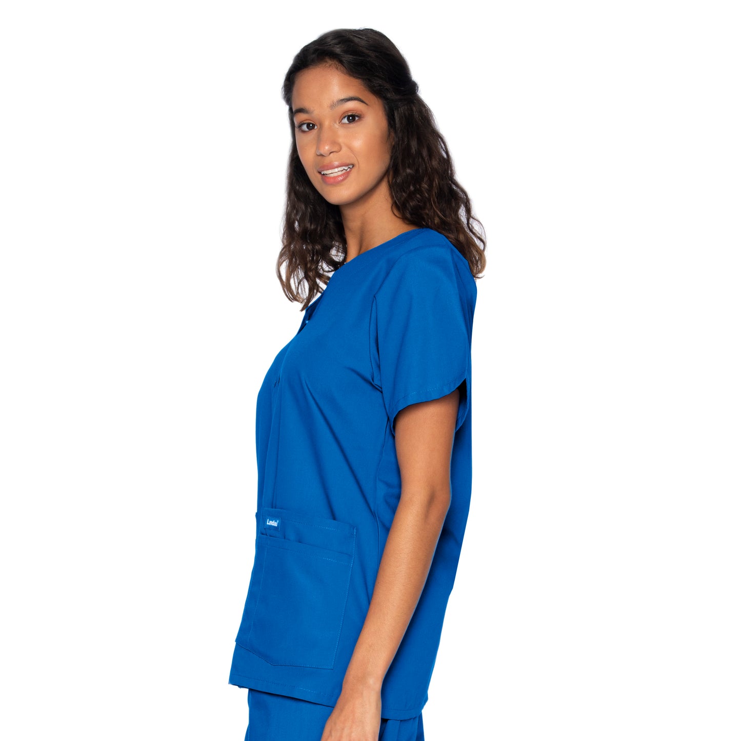 Women's 4-Pocket Snap-Front V-Neck Scrub Top