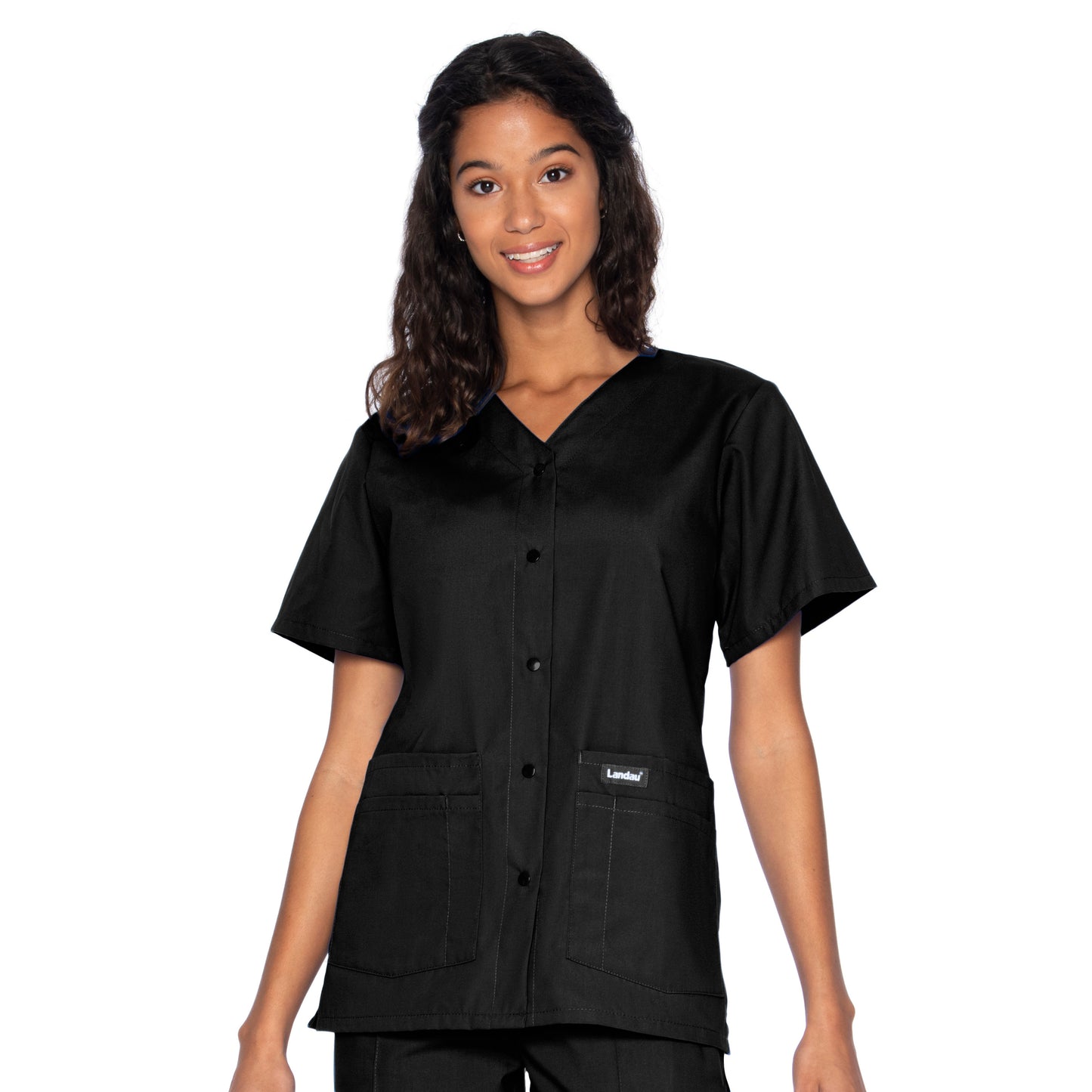 Women's 4-Pocket Snap-Front V-Neck Scrub Top