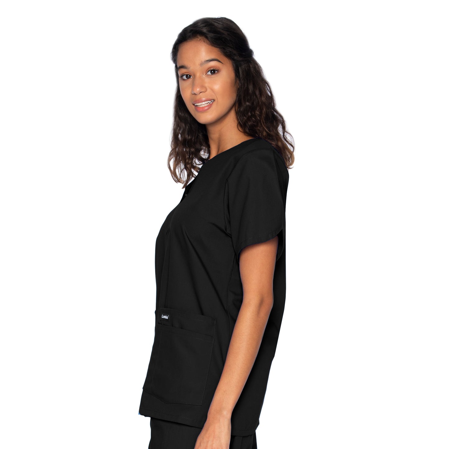 Women's 4-Pocket Snap-Front V-Neck Scrub Top