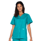 Women's Four-Pocket Snap-Front V-Neck Top - 8232 - Teal