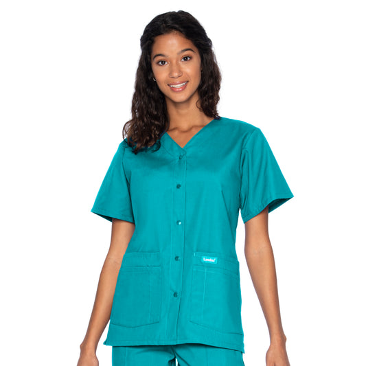 Women's Four-Pocket Snap-Front V-Neck Top - 8232 - Teal
