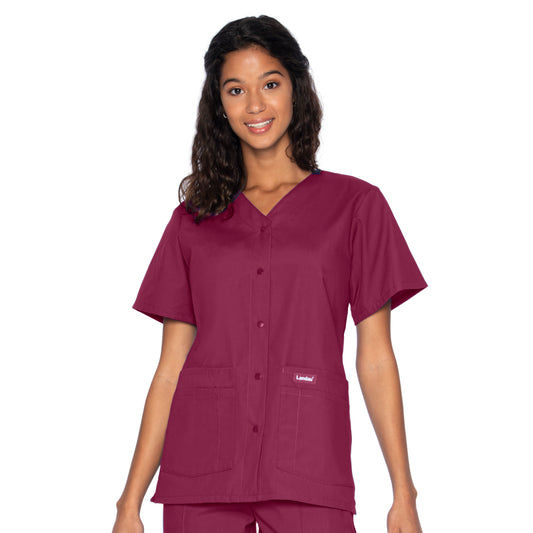 Women's Four-Pocket Snap-Front V-Neck Top - 8232 - Wine