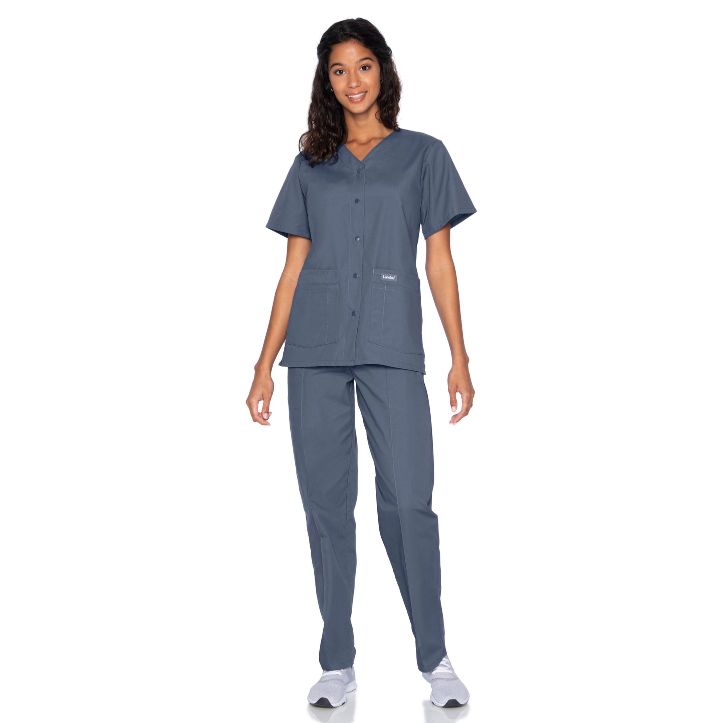 Women's 4-Pocket Snap-Front V-Neck Scrub Top