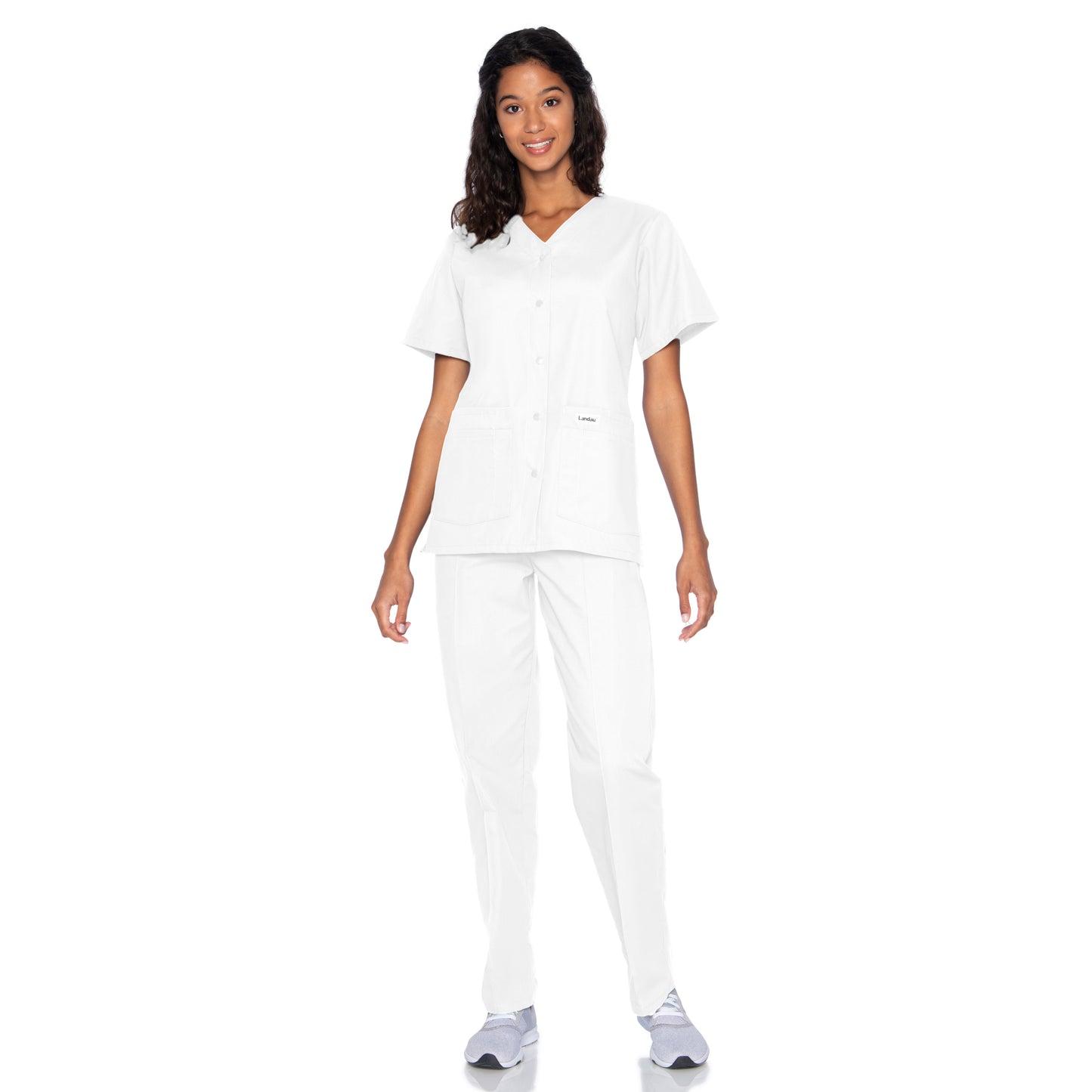 Women's 4-Pocket Snap-Front V-Neck Scrub Top