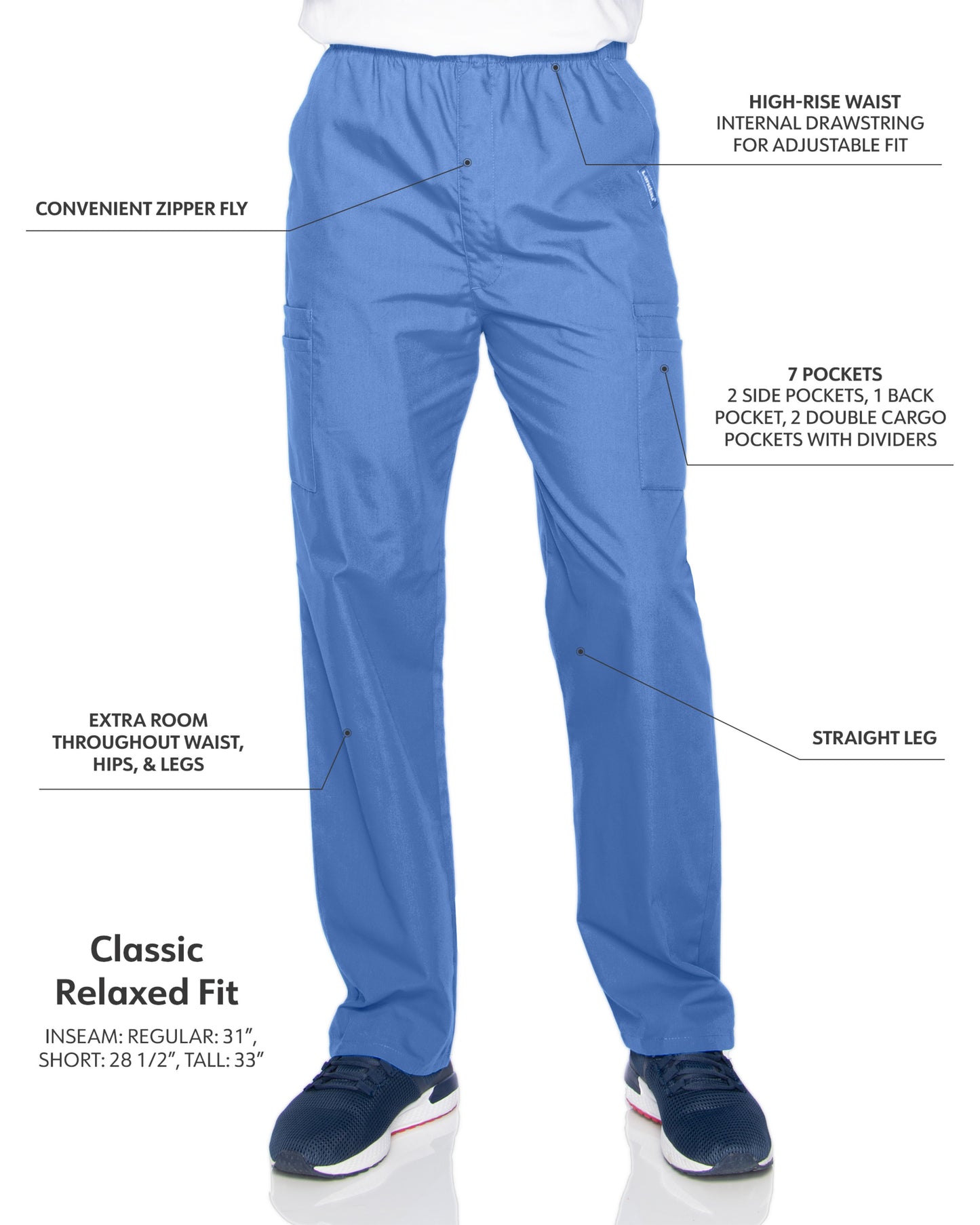 Men's 7-Pocket High-Rise Elastic Waist Cargo Scrub Pant