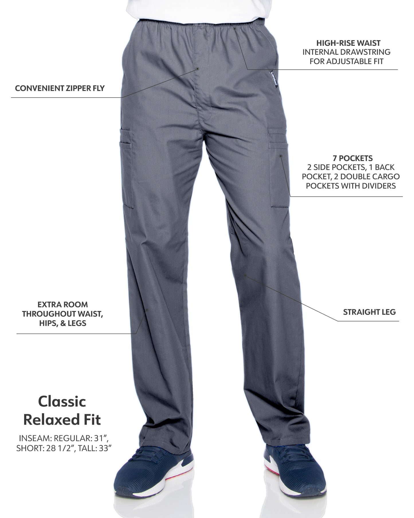 Men's 7-Pocket High-Rise Elastic Waist Cargo Pant