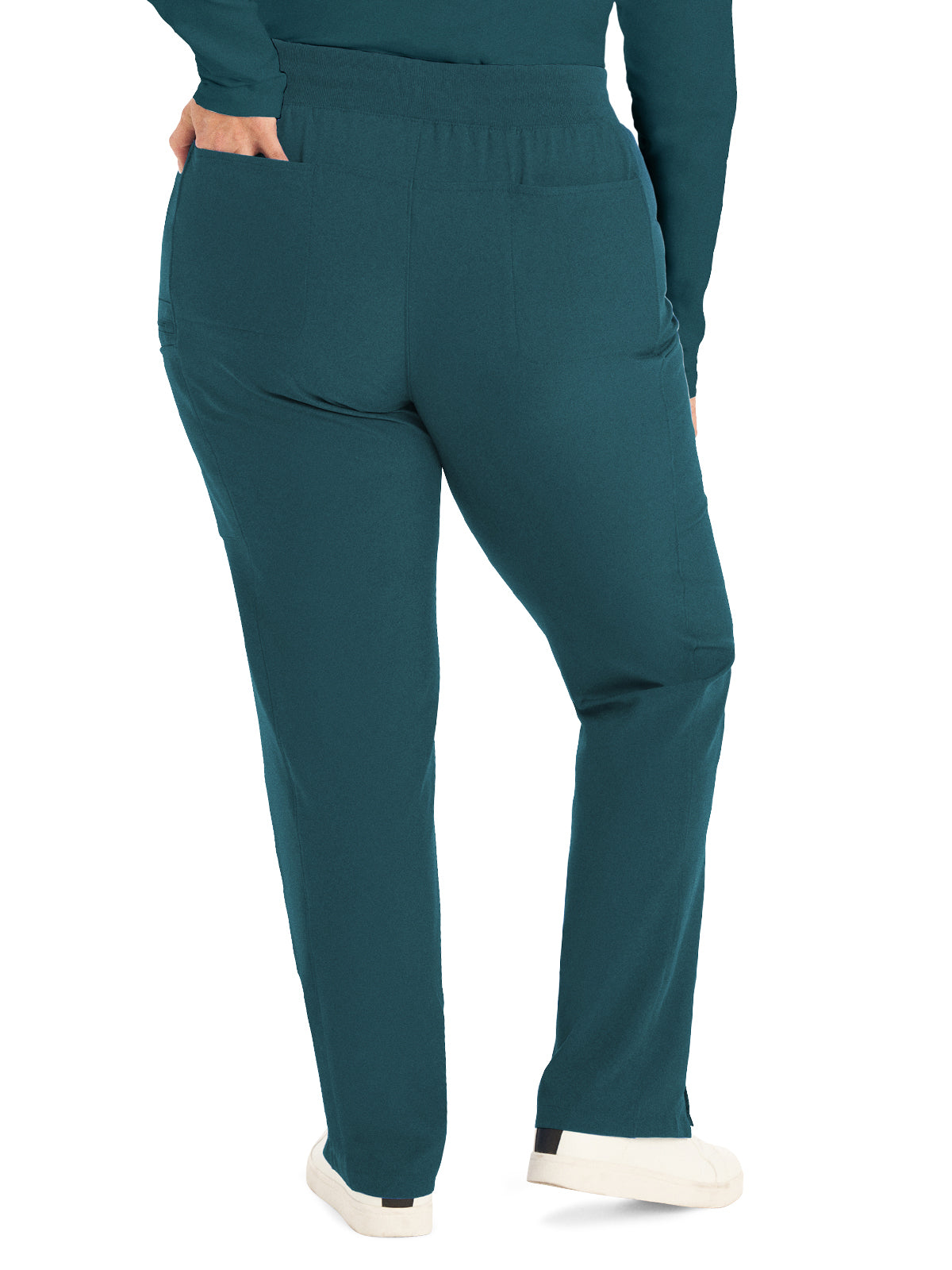 Women's 7-Pocket Mid-Rise Rib-Knit Elastic Waist Cargo Scrub Pant