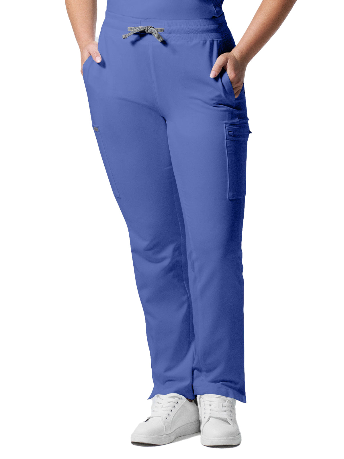 Women's 7-Pocket Mid-Rise Rib-Knit Elastic Waist Cargo Scrub Pant