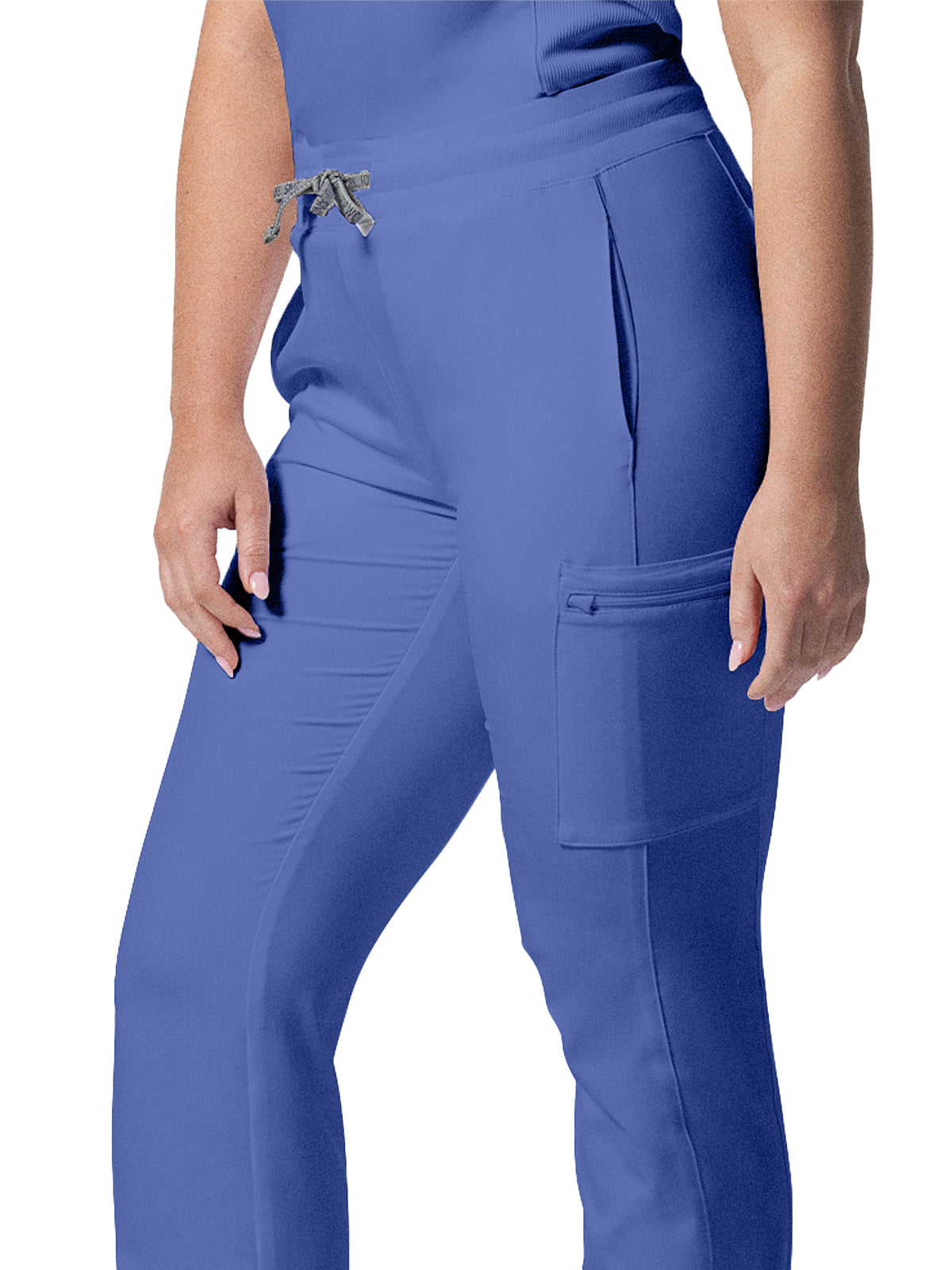 Women's 7-Pocket Mid-Rise Rib-Knit Elastic Waist Cargo Scrub Pant