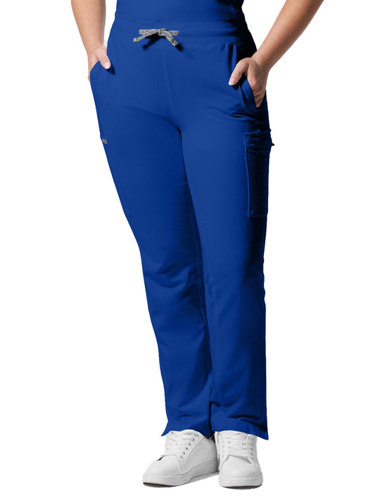 Women's 7-Pocket Mid-Rise Rib-Knit Elastic Waist Cargo Scrub Pant