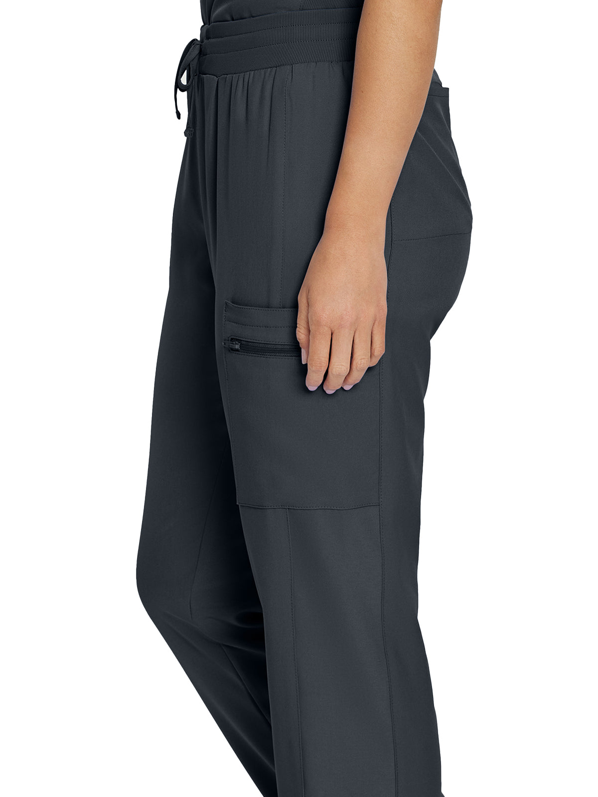 Women's 7-Pocket Mid-Rise Rib-Knit Elastic Waist Cargo Scrub Pant