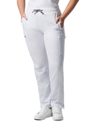 Women's Seven-Pocket Mid-Rise Rib-Knit Elastic Waist Cargo Pant - LB400 - White