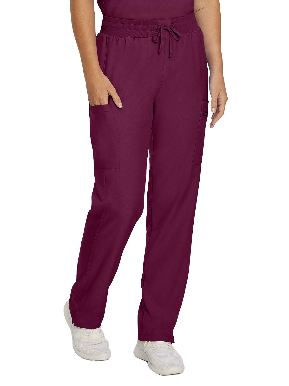 Women's 7-Pocket Mid-Rise Rib-Knit Elastic Waist Cargo Scrub Pant