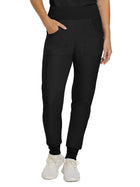 Women's Seven-Pocket Mid-Rise Rib-Knit Elastic Waist Cargo Pant - LB401 - Black